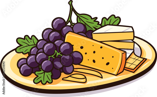 Delectable Cheese and Grapes: A Gourmet Food Still Life