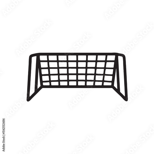 A simple black outline drawing of a soccer goal net on a plain white background view