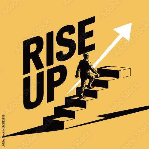 Motivational Graphic of a Person Climbing Stairs person depicted climbing set stairs symbolizing upward progress and growth The words RISE are prominently displayed emphasizing the