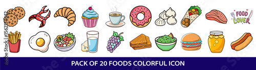 Delicious and Diverse Food Icons Representing Various Culinary Delights