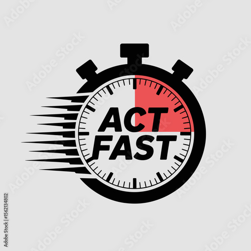 Urgency and Speed A Stopwatch Illustration Emphasizing Quick Action Featuring the Phrase Act Fast and Motion Lines Set Against a Light Gray Background for a