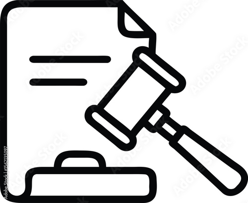 Simple line art icon of legal document and gavel for law