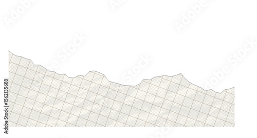 White clean crumpled paper border. Checkered crumpled empty paper template for posters and banners. Vintage vector illustration. Back to school design element
