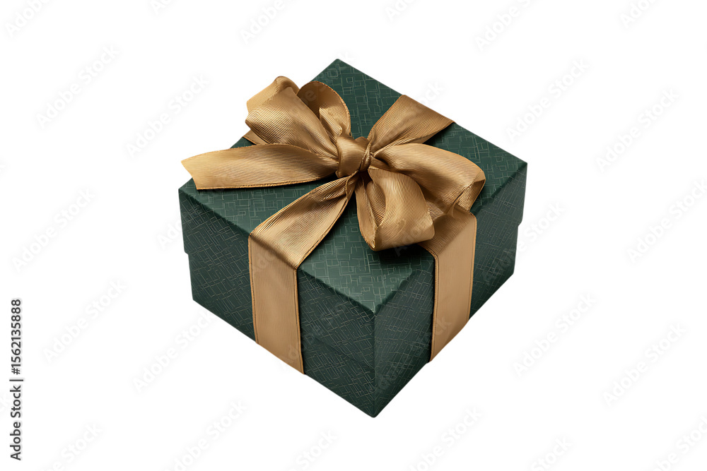 Obraz premium Dark green gift box with gold ribbon
