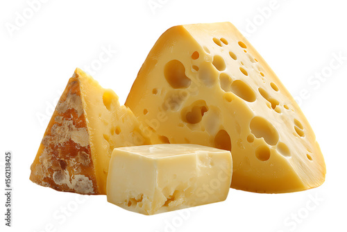 Delicious dairy products, various cheese pieces.