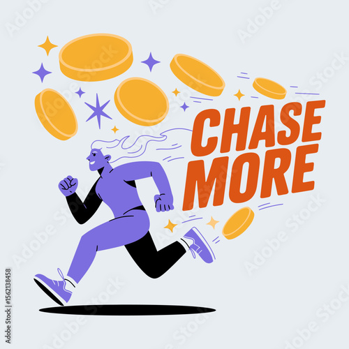 Motivational Illustration of Chasing More Money person motion running towards coins symbolizing the pursuit financial success motivation money success financial career running coins chase more