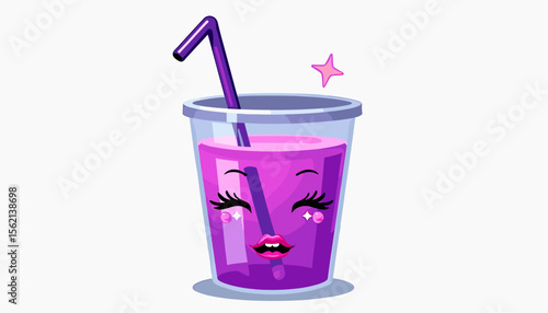 Flirty jelly cup with straw and smiley face, playful energy