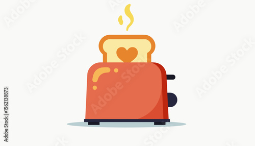 Toaster popping heart-shaped toast, warm kitchen love