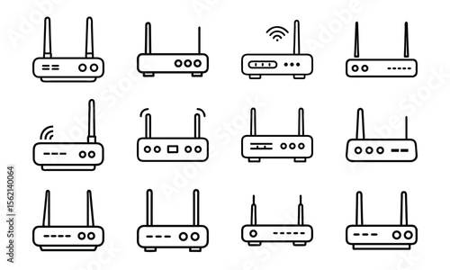 Vector illustration of various modern wireless internet router icons against a clean white background.