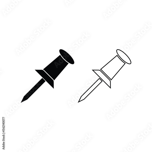 push pin icon vector design concept silhouette and outline style