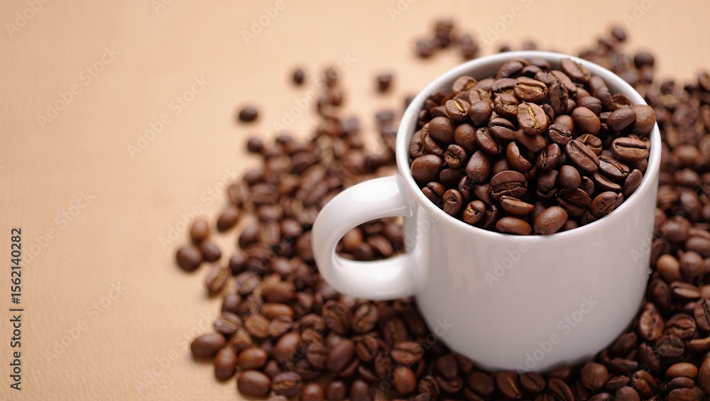 Roasted Coffee Beans in a White Mug Roasted Coffee Beans in a White Mug