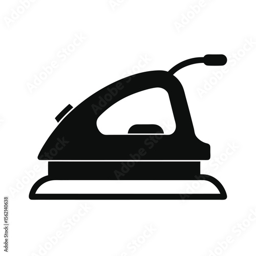 Simple Black Silhouette Icon of a Modern Electric Iron for Household Chores and Laundry.