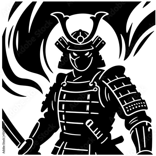 Wallpaper Mural Samurai warrior illustration in black and white, Japanese art design Torontodigital.ca
