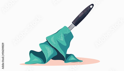 Whisk wrapped in teal towel on white background, culinary creativity