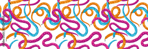 Vibrant seamless pattern with exotic tropical snakes