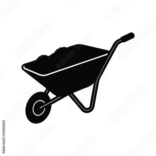wheelbarrow filled with dirt silhouette vector art illustration