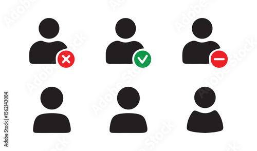 User icon set. Remove user. Person profile avatar with plus, add account symbol. Vector illustration eps 10