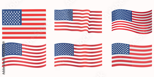Collection of USA flags. Vector illustration.