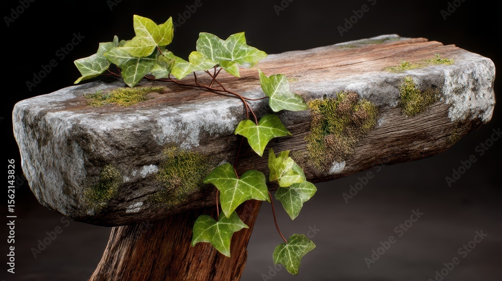 Enchanting embrace of nature, ivy tendrils adorning a weathered wooden post lush Enchanting embrace of nature, ivy tendrils adorning a weathered wooden post lush