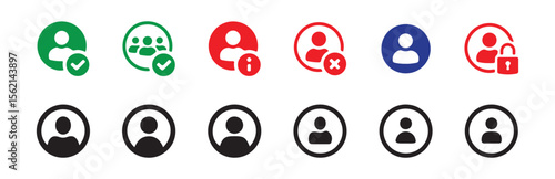 Black and color male person profile avatar. User icon set. Vector illustration eps 10