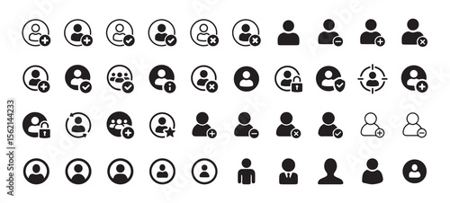 Black color male person profile avatar. Add new user icon set. Add user profile icon. Vector illustration eps 10