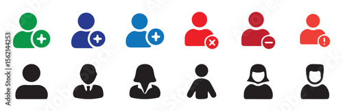 Black and color male person profile avatar. User icon set. Vector illustration eps 10
