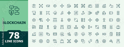 Blockchain icon set. Minimal thin line web icons set. Chain icon set. Pack of network, chain, tech, data, bitcoin, crypto, fin and more.