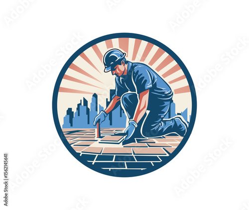 Paving logo design Paver Roadworker Logo