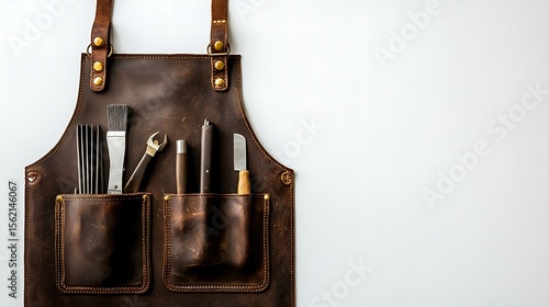 Brown leather apron with tools