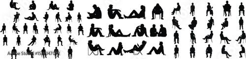 Collection of Diverse Human Silhouettes in Sitting Poses Vector Graphics