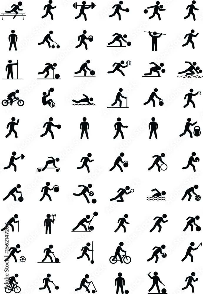 Naklejka premium Collection of Diverse Sports Pictograms Icons for Athletes, Activities & Competitions