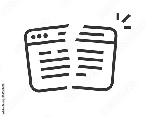 Broken website link icon line stroke simple graphic, crashed hacked web site webpage outline thin linear sign symbol pictogram, unavailable 404 page not found image clip art
