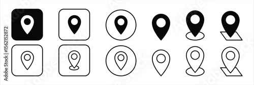 Location navigation pin icons with map pointer direction GPS marker destination symbol set vector illustration for interface design.