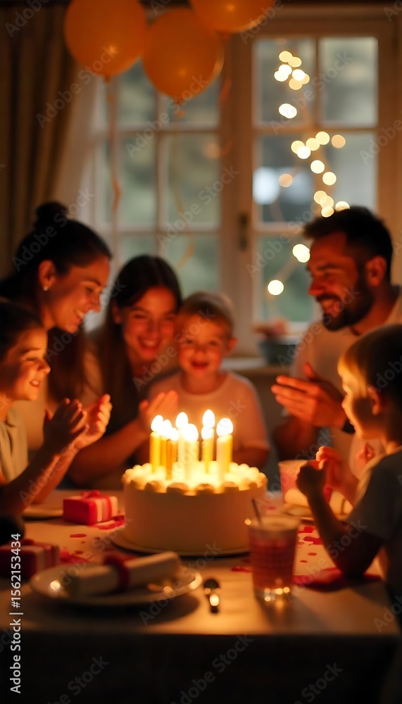 Generative AI Capturing a warm intimate family birthday moment with cake, candles, and joyful Generative AI Capturing a warm intimate family birthday moment with cake, candles, and joyful
