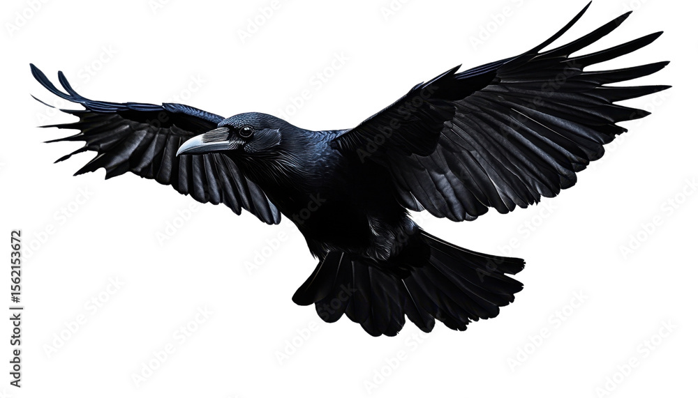 Naklejka premium crow in flight isolated on transparent background cutout