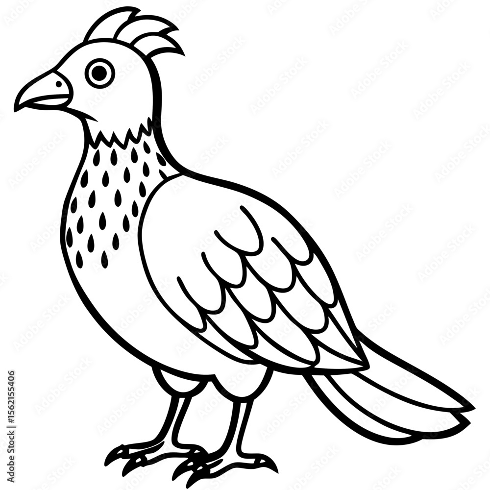Fototapeta premium Stylized black and white outline drawing of a standing bird with a crest
