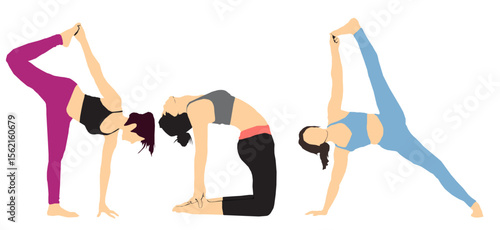 set collection of different yoga people