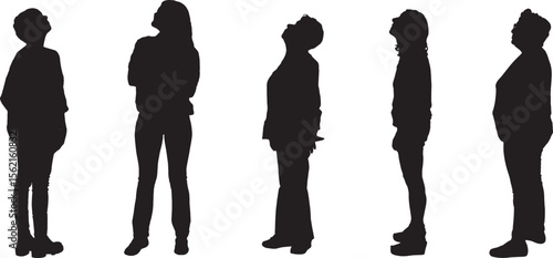 Vector;silhouette of group women standing and looking up