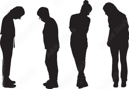 Vector;silhouette of group women standing and looking down