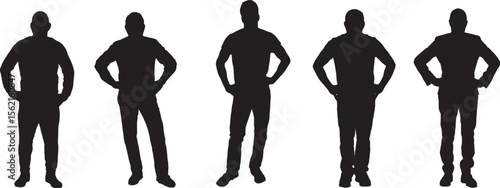 Vector; silhouette of a group of men standing and arms akimbo