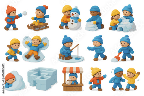 Children enjoying winter activities in snowy outdoor playtime