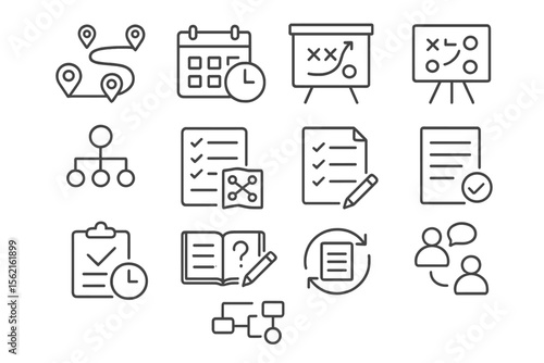 Black gradient icons for project management and planning concepts