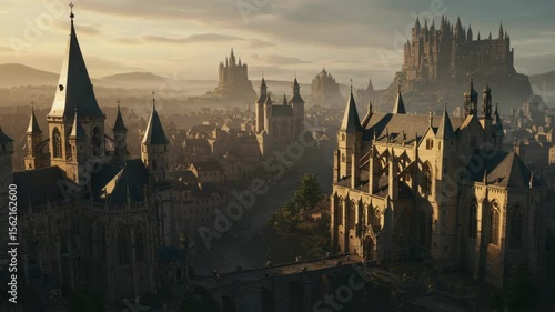 Wallpaper Mural Enchanted Castle Landscape with Ancient Architecture and Sunset Glow Torontodigital.ca