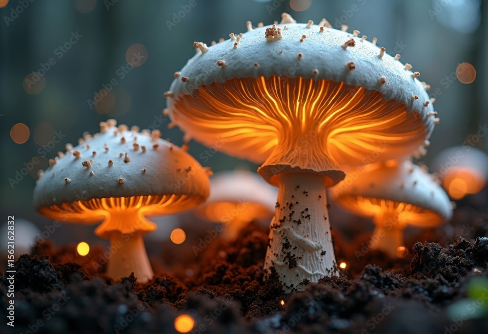 Orange Mushroom Forest Art Scene Orange Mushroom Forest Art Scene