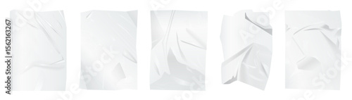 Realistic crumpled polyethylene film textures perfect for packaging, backgrounds, or design mockups, clean and modern look isolated on white background vector illustration