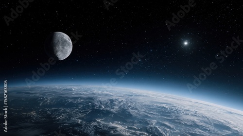 Fototapeta Naklejka Na Ścianę i Meble -  The stunning view of Earth and moon in deep space at night.
