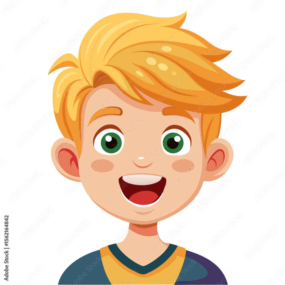excited blond boy, happy child, smiling boy, joyful boy, cheerful boy, light skin boy, blond hair child, boy portrait, European boy, cartoon boy, boy face, child character, white background, flat desi excited blond boy, happy child, smiling boy, joyful boy, cheerful boy, light skin boy, blond hair child, boy portrait, European boy, cartoon boy, boy face, child character, white background, flat desi