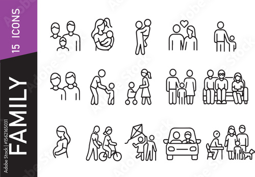 Family Life & Relationship Icons – 20 Clean Outline Symbols for Lifestyle Apps & Social Platforms