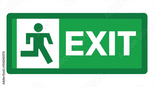 Green and white running man exit sign with the word exit in white text on a green background indicating a safety route for emergencies