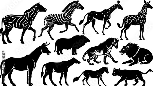 Photography set of wild animals silhouettes